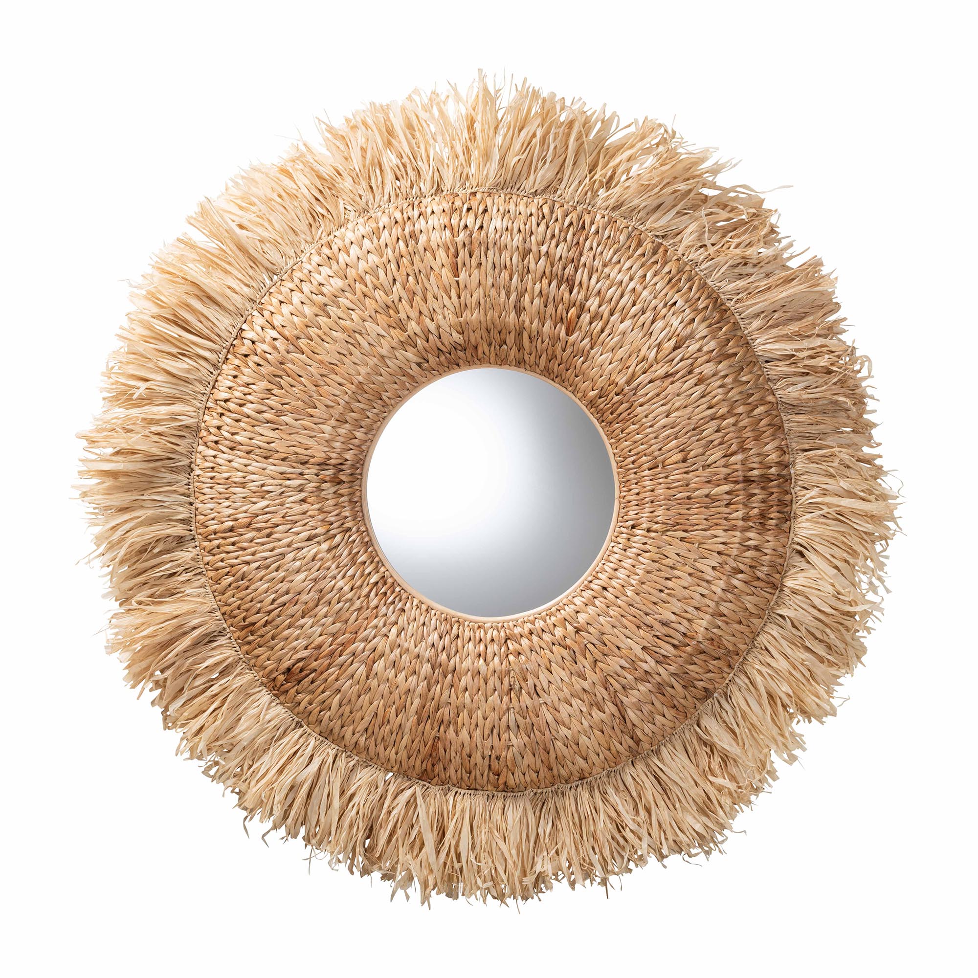 bali & pari Ashra Natural Rattan and Seagrass Wall Mirror with Fringe Edge Border